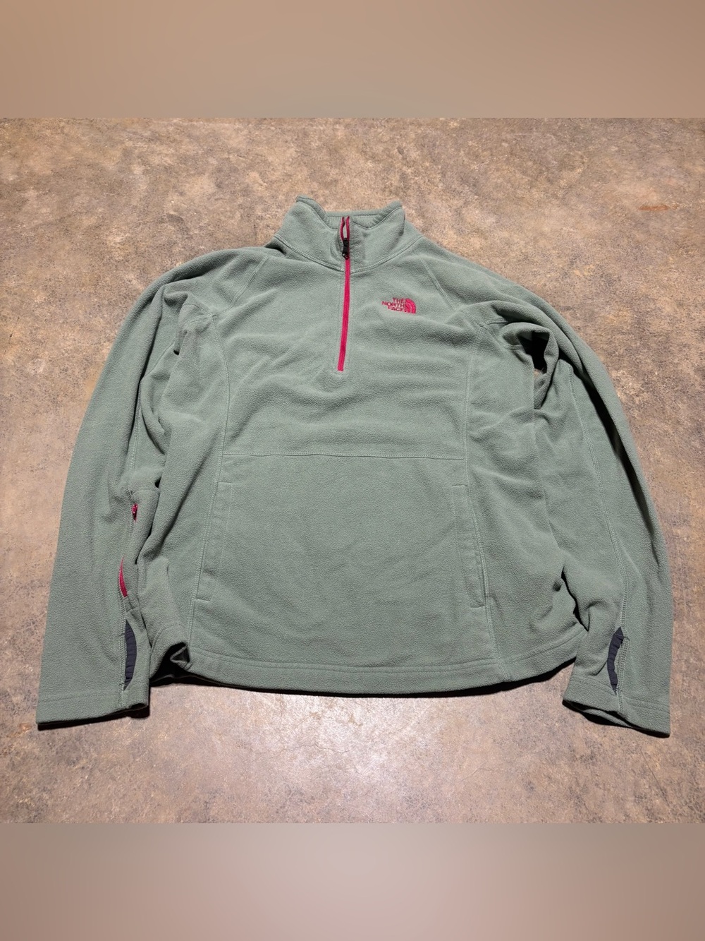 The North Face Sage Green Fleece Pullover with Pink Accents